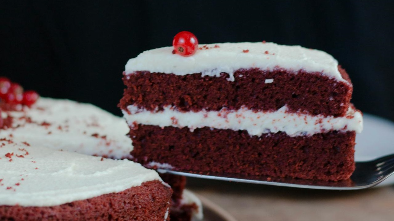 Close-Up Shot of a Red Velvet Cake