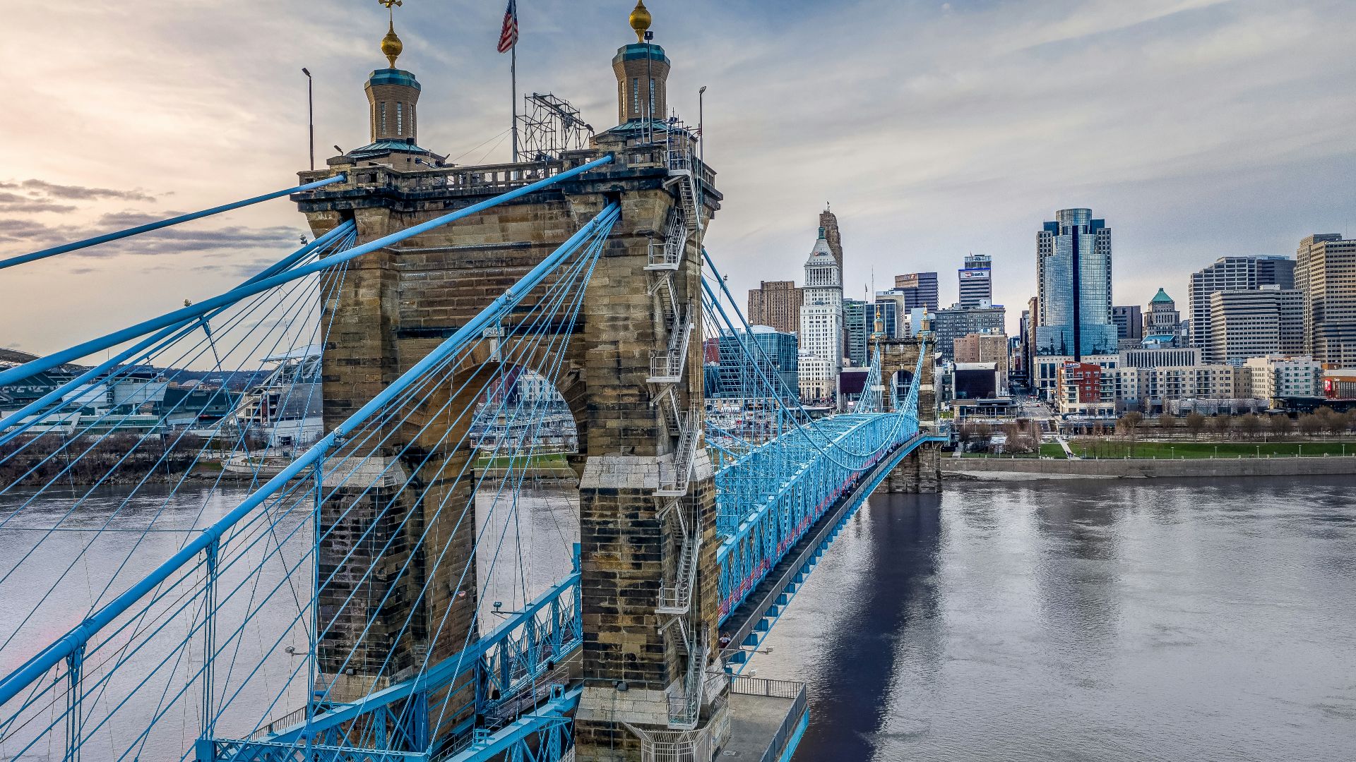 a view of a bridge with a city in the background