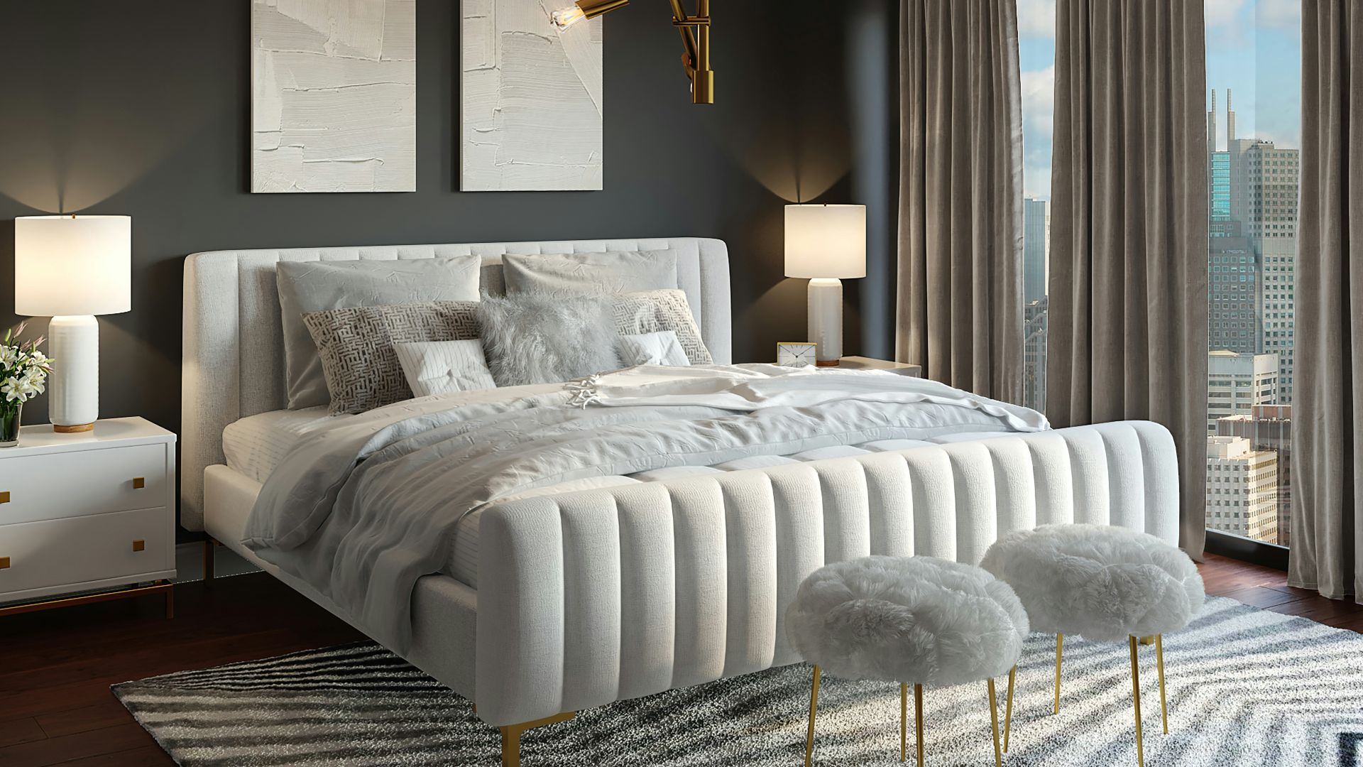 white and gray floral sofa set