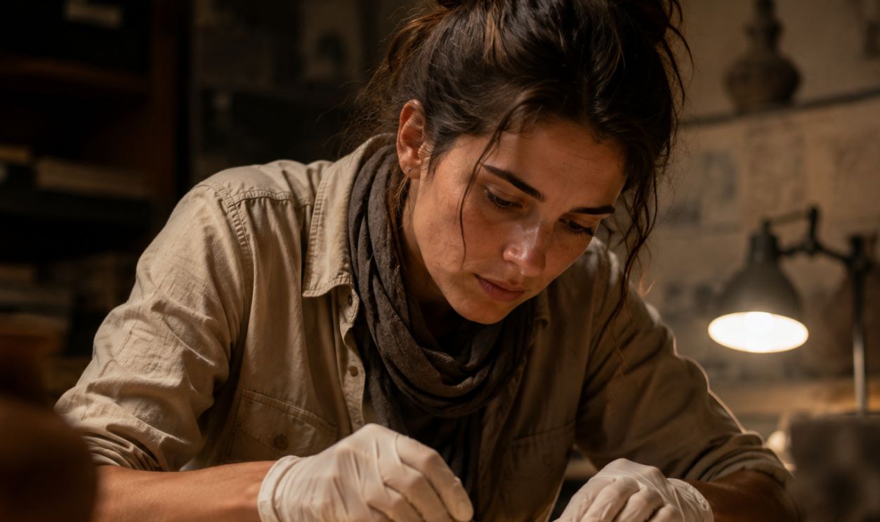 archaeologist studying artifact