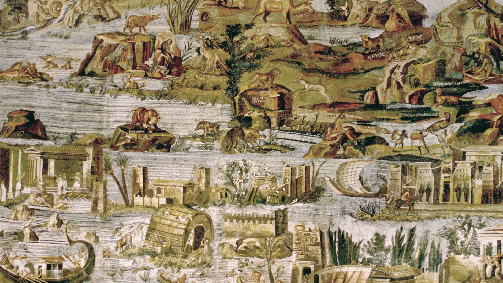 Life on the Nile during the flood. Nilotic mosaic, floor of the artificial cave of Palestrina, Italy. 4.31 x 5.85 m.
