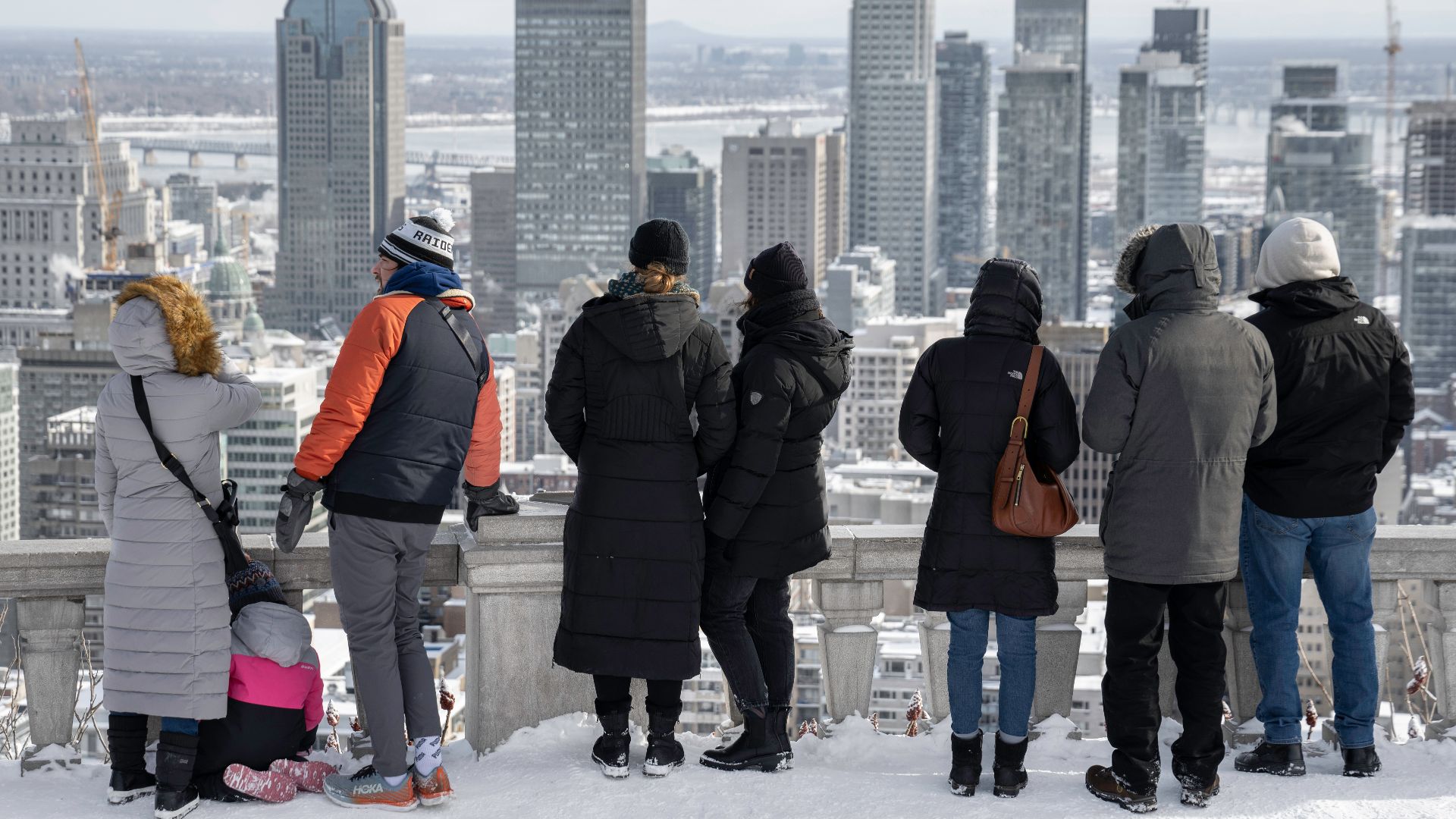 Terrace of the Mount Royal Chalet, Montreal in winter.
