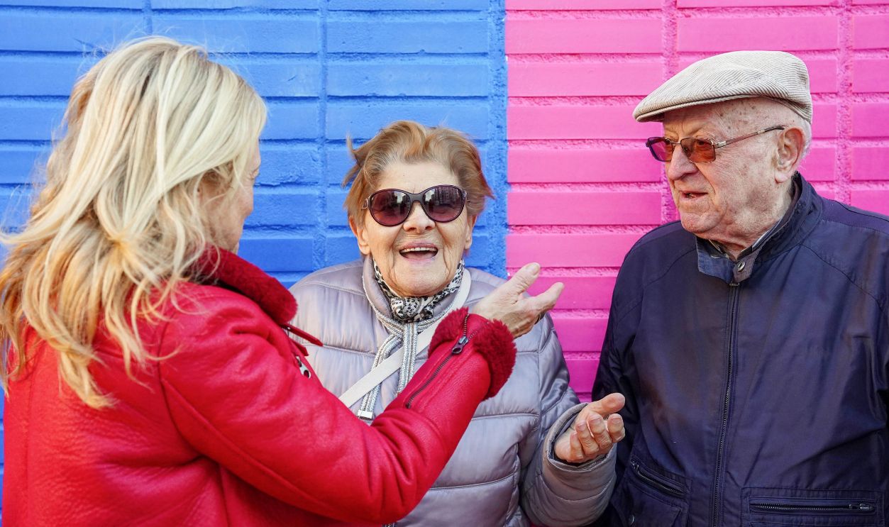 elderly family talking outside. Communication and love in the family