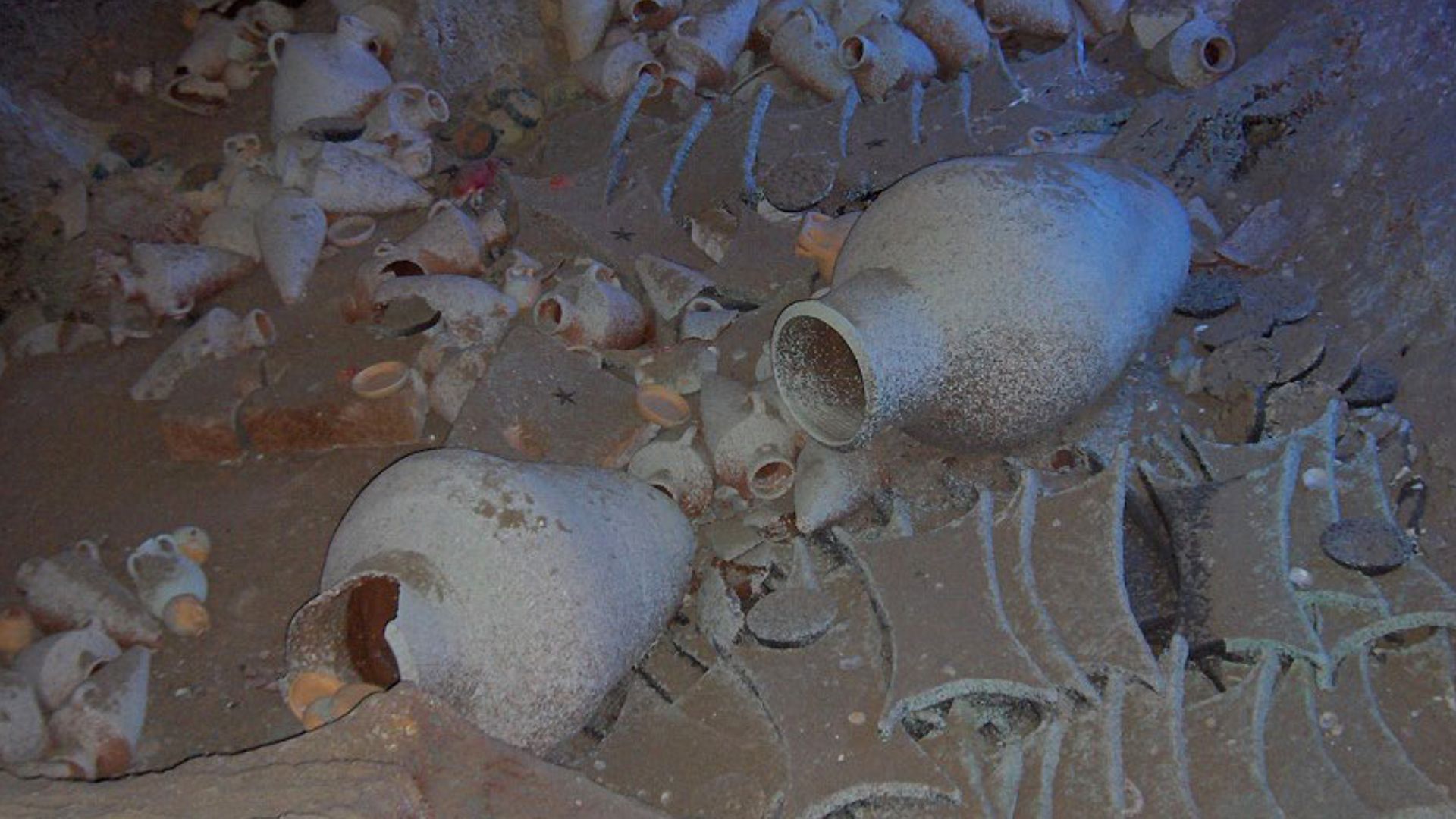 cargo as it was scattered over the seabed; Uluburun shipwreck, St. Peter's castle, Bodrum, Turkey