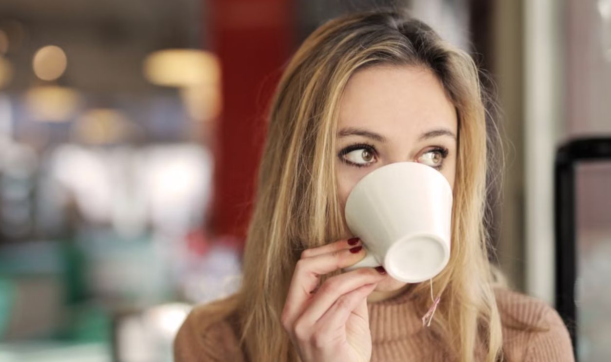 drinking coffee