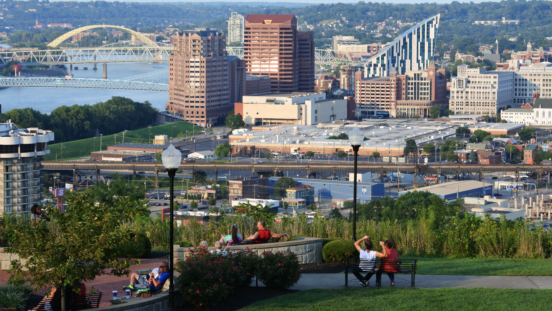 Covington skyline viewed from Devou Park with the Ohio River on the left.
