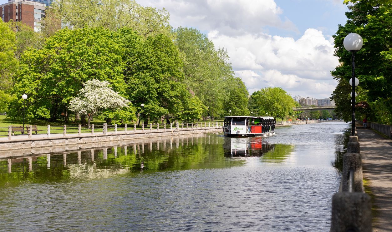 Ottawa, Canada - May 16, 2024: Rideau canal in downtown Ottawa.