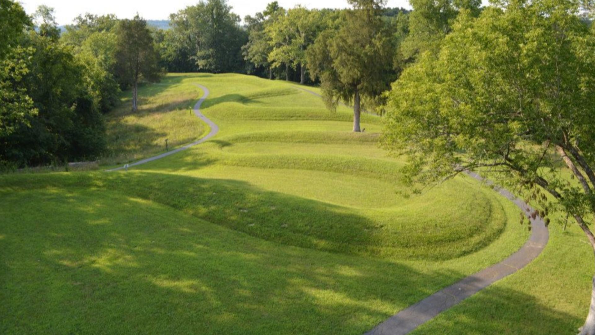 Serpent Mound atop a plateau above the Serpent Mound crater, an ancient meteor crater along Ohio Brush Creek.
