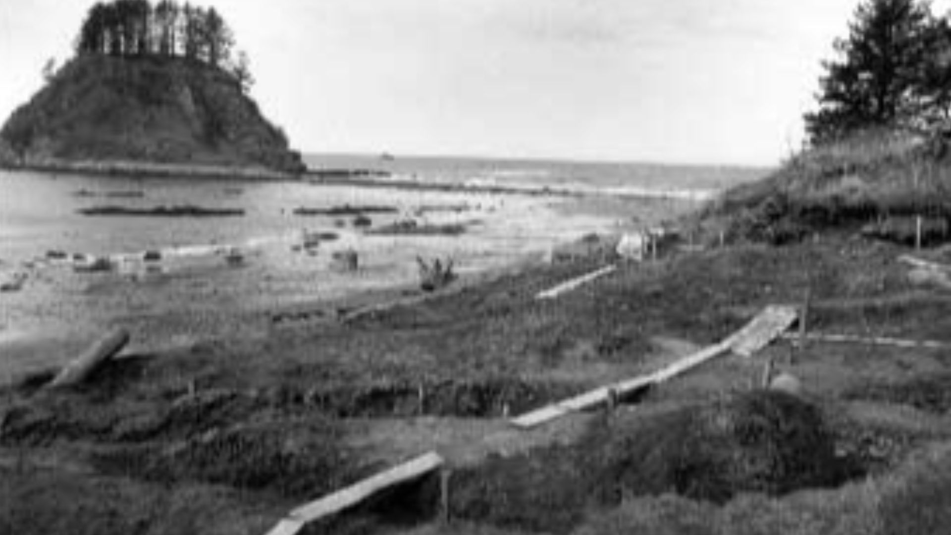 A photo of the site of the Ozette Village on the Olympic Peninsula of Washington from the National Register of Historic Places.