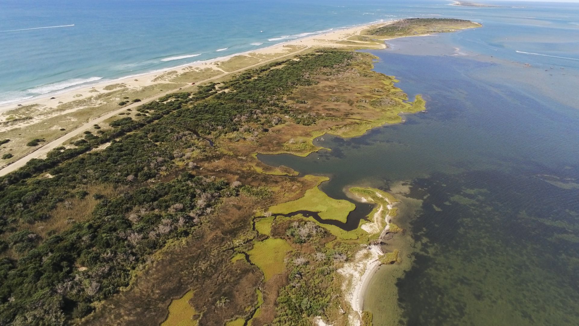 Looking toward south end of Hatteras Island and north end of Ocracoke Island.