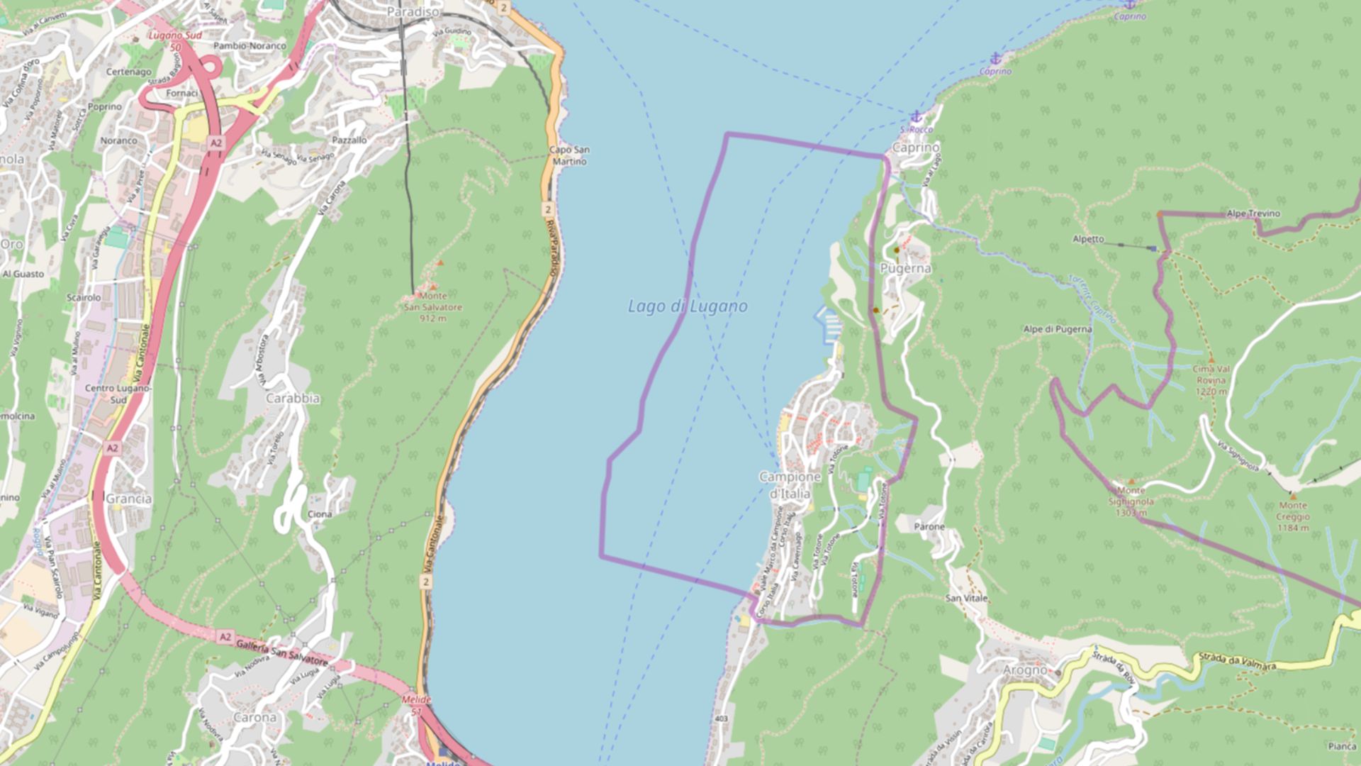 This map of Campione d'Italia was created from OpenStreetMap project data, collected by the community. This map may be incomplete, and may contain errors. Don't rely solely on it for navigation.