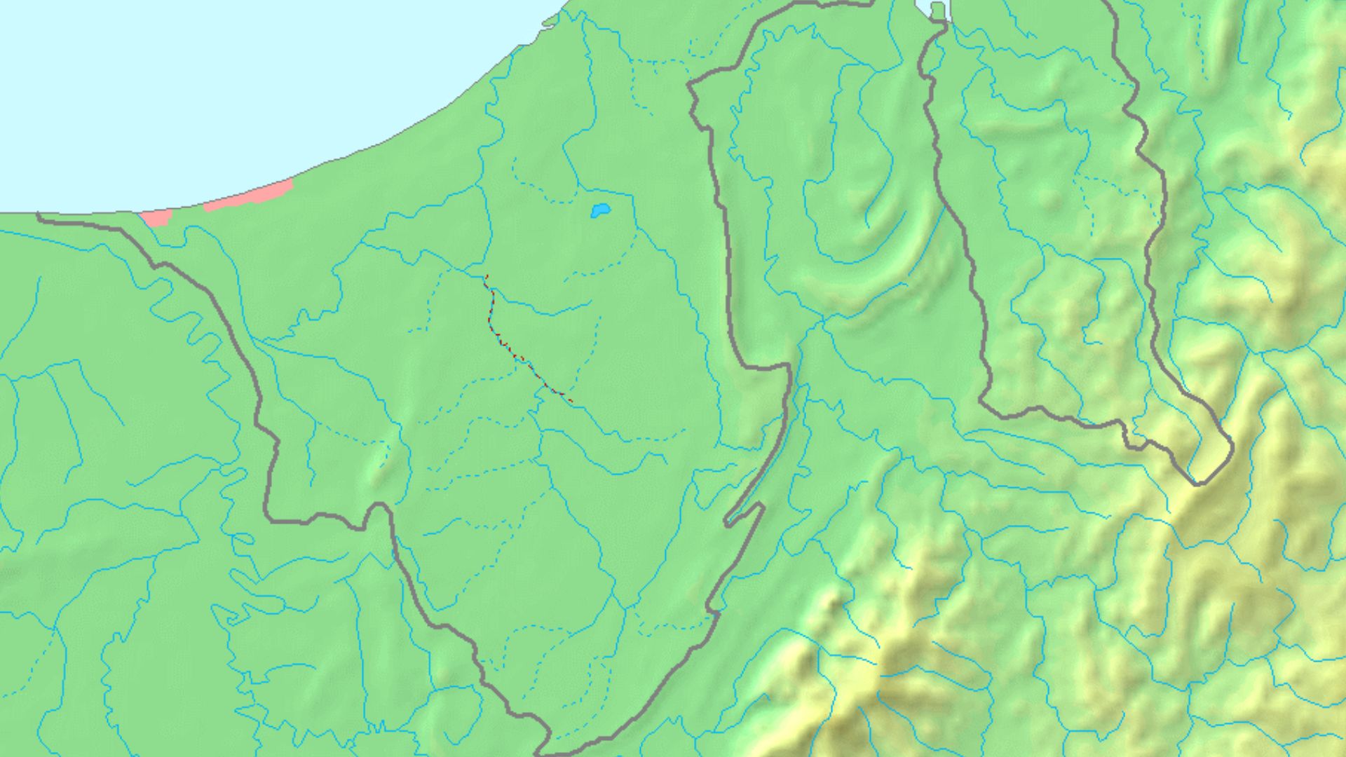 Blank relief map of Brunei. Equirectangular projection centered at 4°39′00″N 114°45′00″E﻿ / ﻿4.65000°N 114.75000°E﻿ / 4.65000; 114.75000. Geographic limits of the map:
N: 5.5° N
S: 3.8° N
W: 114° E
E: 115.5° E