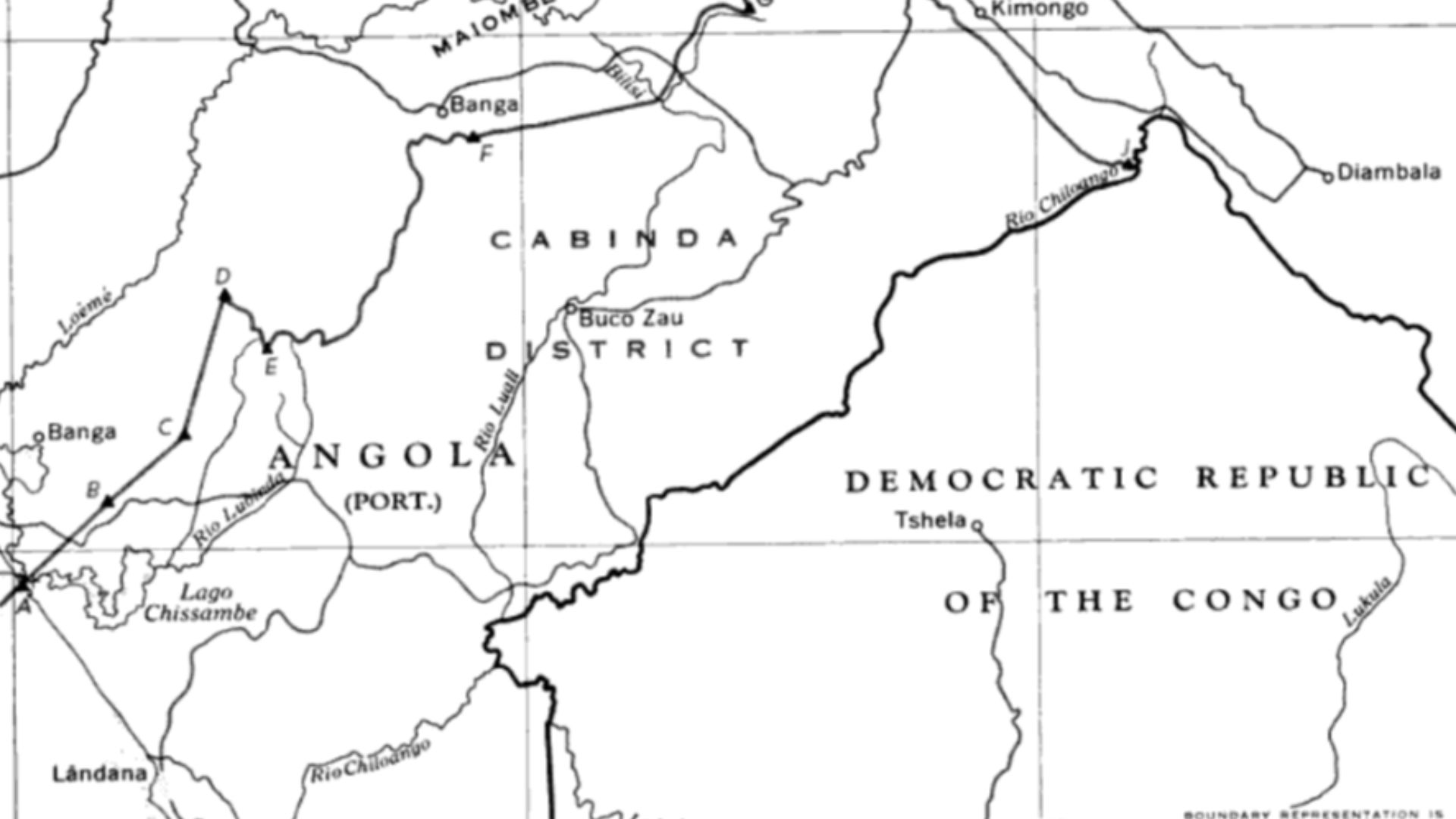 Angola-Cabinda border map.Angola is labeled as