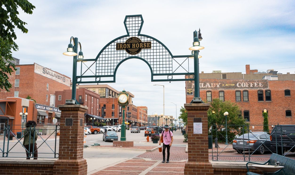 Lincoln, Nebraska - August 20, 2024:  Street scene from historic Haymarket district in Lincoln Nebraska 