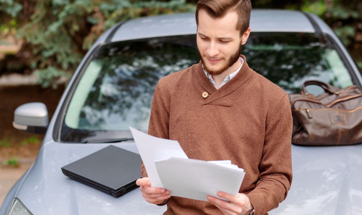 Shutterstock-2635031587, Happy young man studying documents near car Young man with a car keys