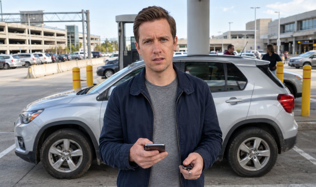 man with a rental car
