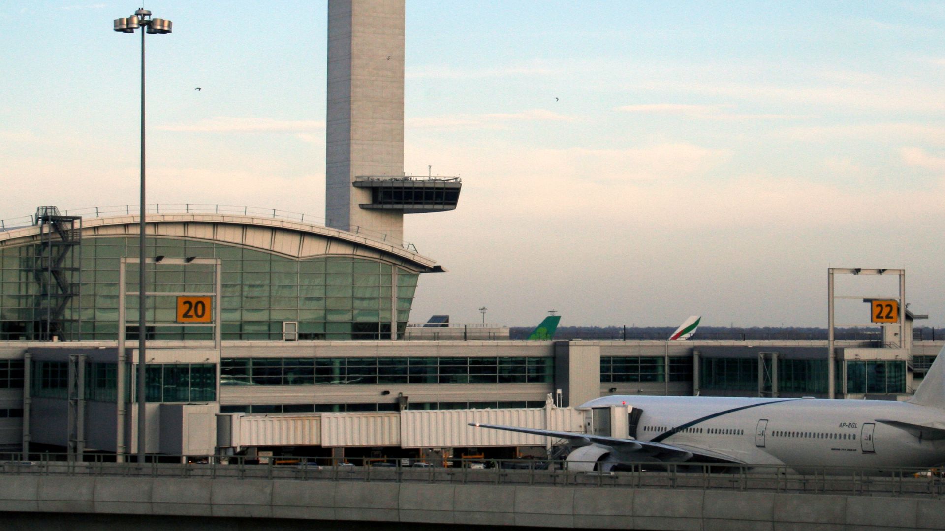 Tower and terminal at John F. Kennedy International Airport, New York.
