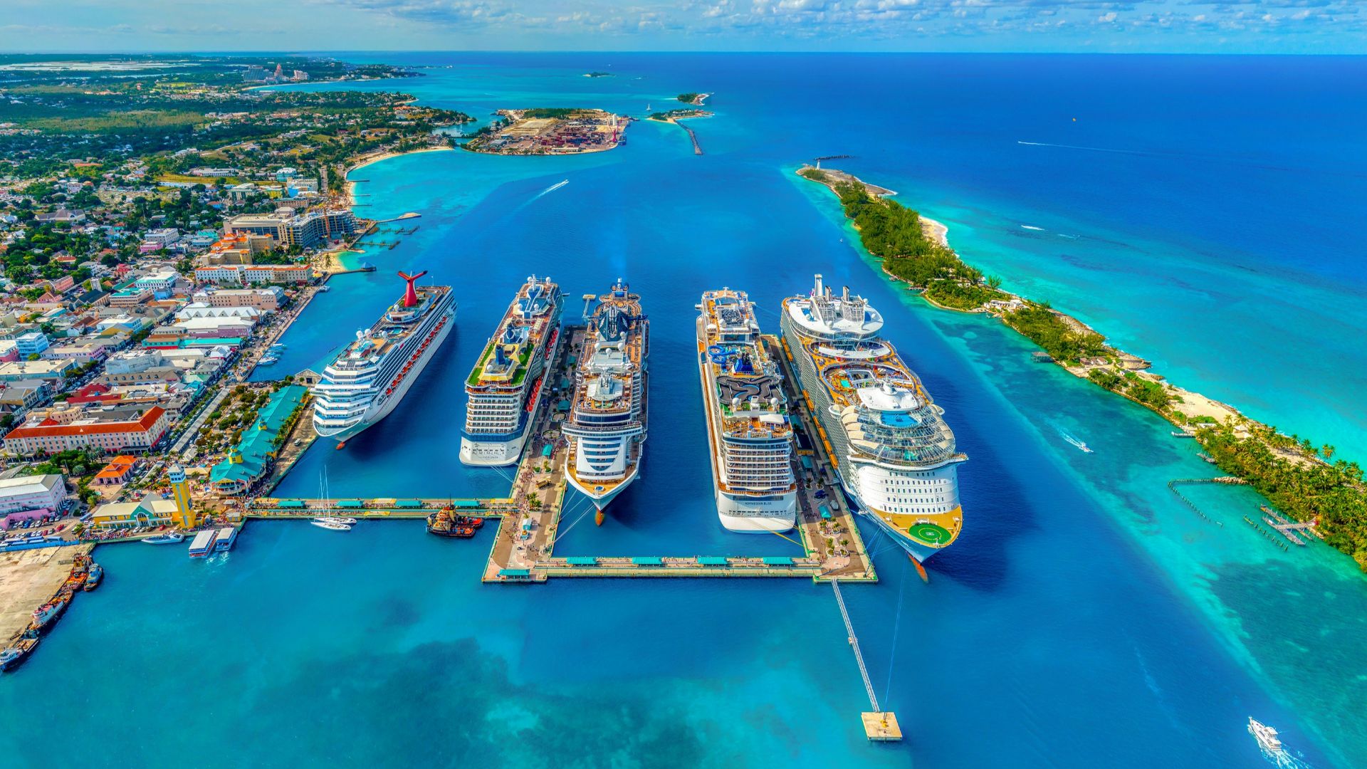 aerial photography of white and blue cruise ships during daytime