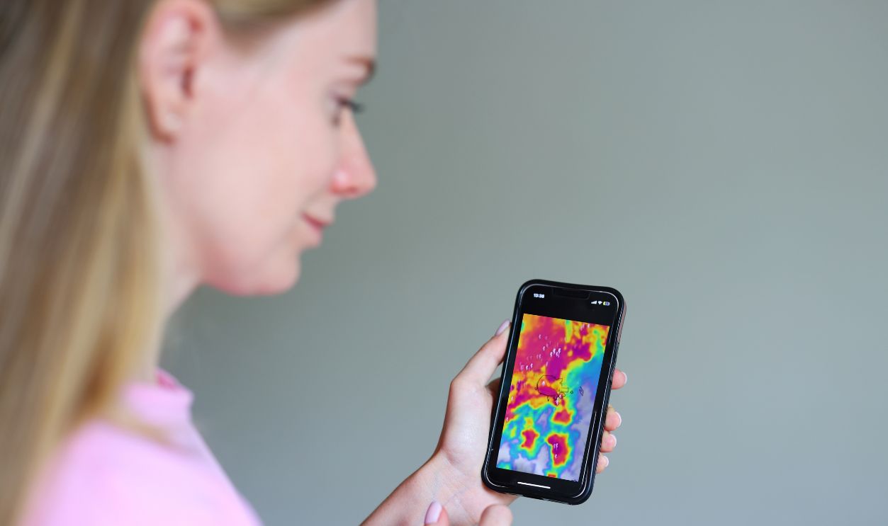 Shutterstock - 2657587177 - Weather app showing incoming storm on radar map, emergency alert, climate awareness, tech interface.