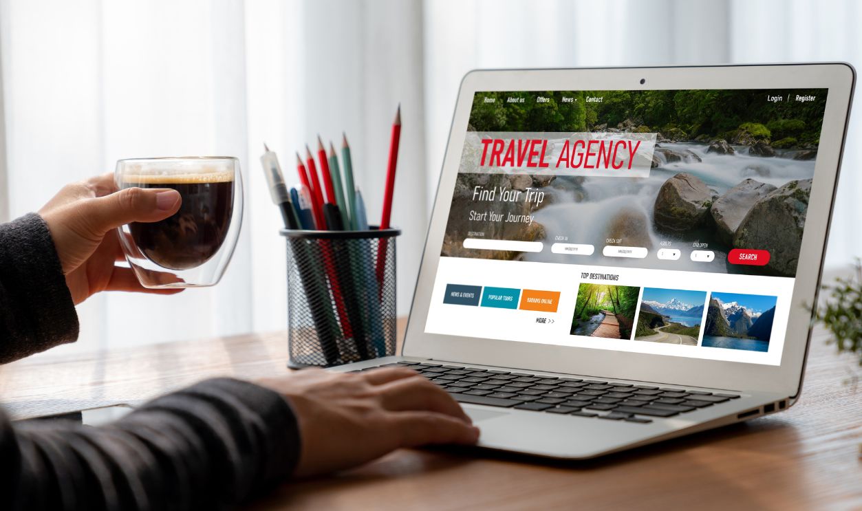 Shutterstock - 2193361711 - Online travel agency website for modish search and travel planning offers deal and package for flight , hotel and tour booking.