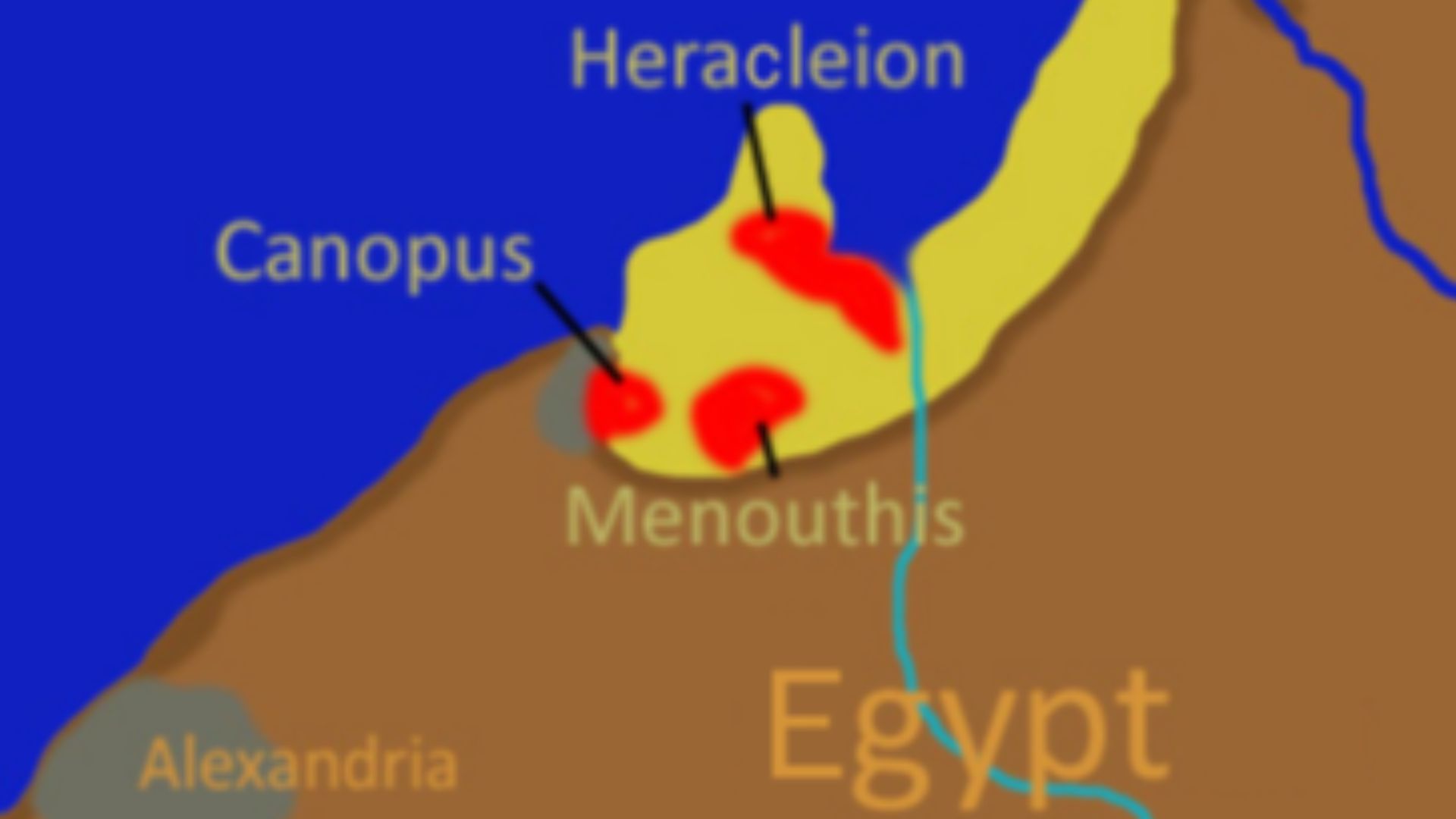 Map of Northern Egypt showing the lost cities of Heracleion, Canopus and Menouthis