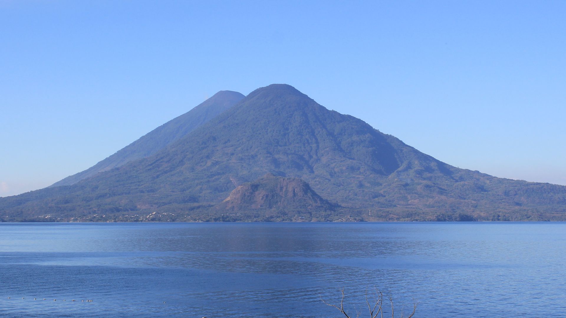 Lake Atitlán, Volcan Toliman (f) and Volcan Atitlán (b), from Panajachel
Lake Atitlán is a lake in the Guatemalan Highlands of the Sierra Madre de Chiapas, in the Sololá Department of northern Guatemala.