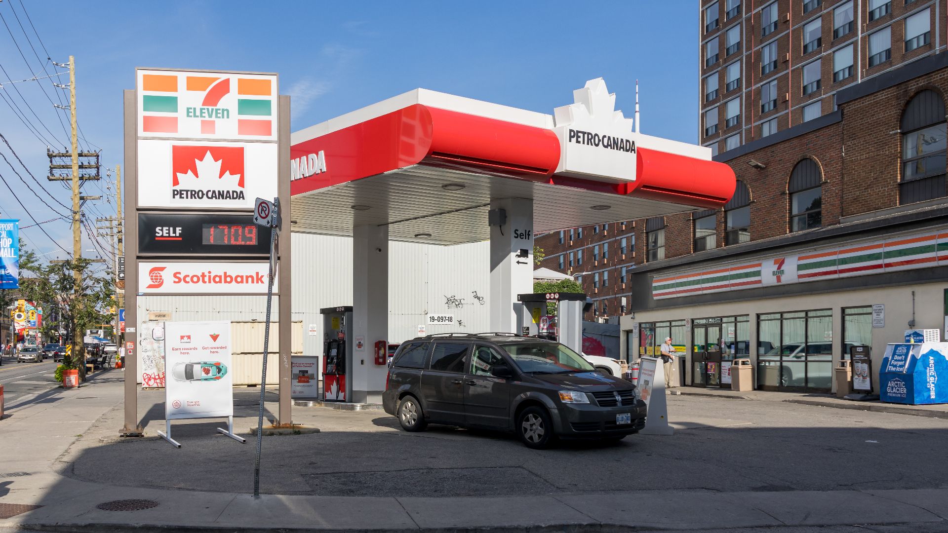 A Petro-Canada gas station on the south-east corner of Queen Street and Walnut Avenue in Toronto