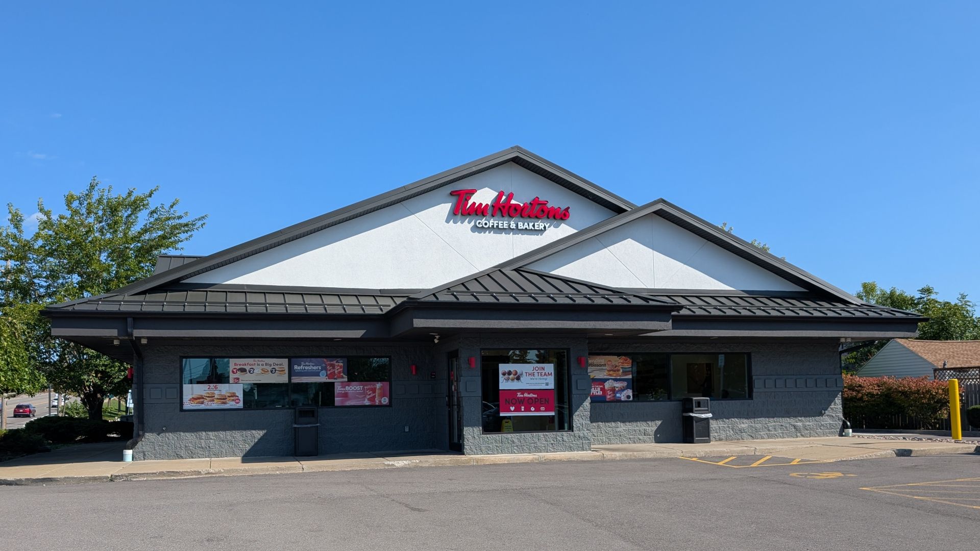 The outside of Tim Hortons coffee and bakery. 1551 Harlem Road, Cheektowaga, New York 14206.