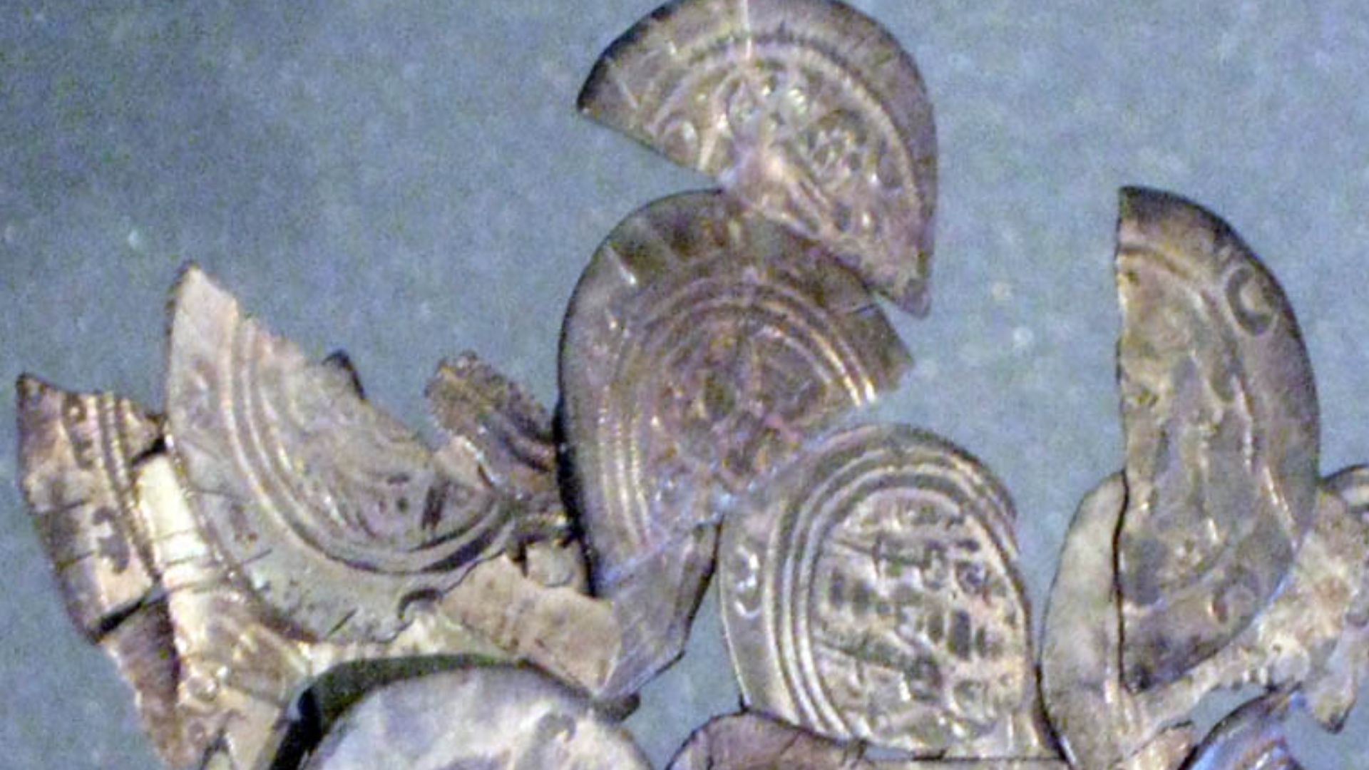 Sassanid coins in the Sundveda hoard, Sigtuna, Sweden. Discovered 2008. The hoard is from the Viking Age, 9th century. The coins from pre-Islamic Iran.