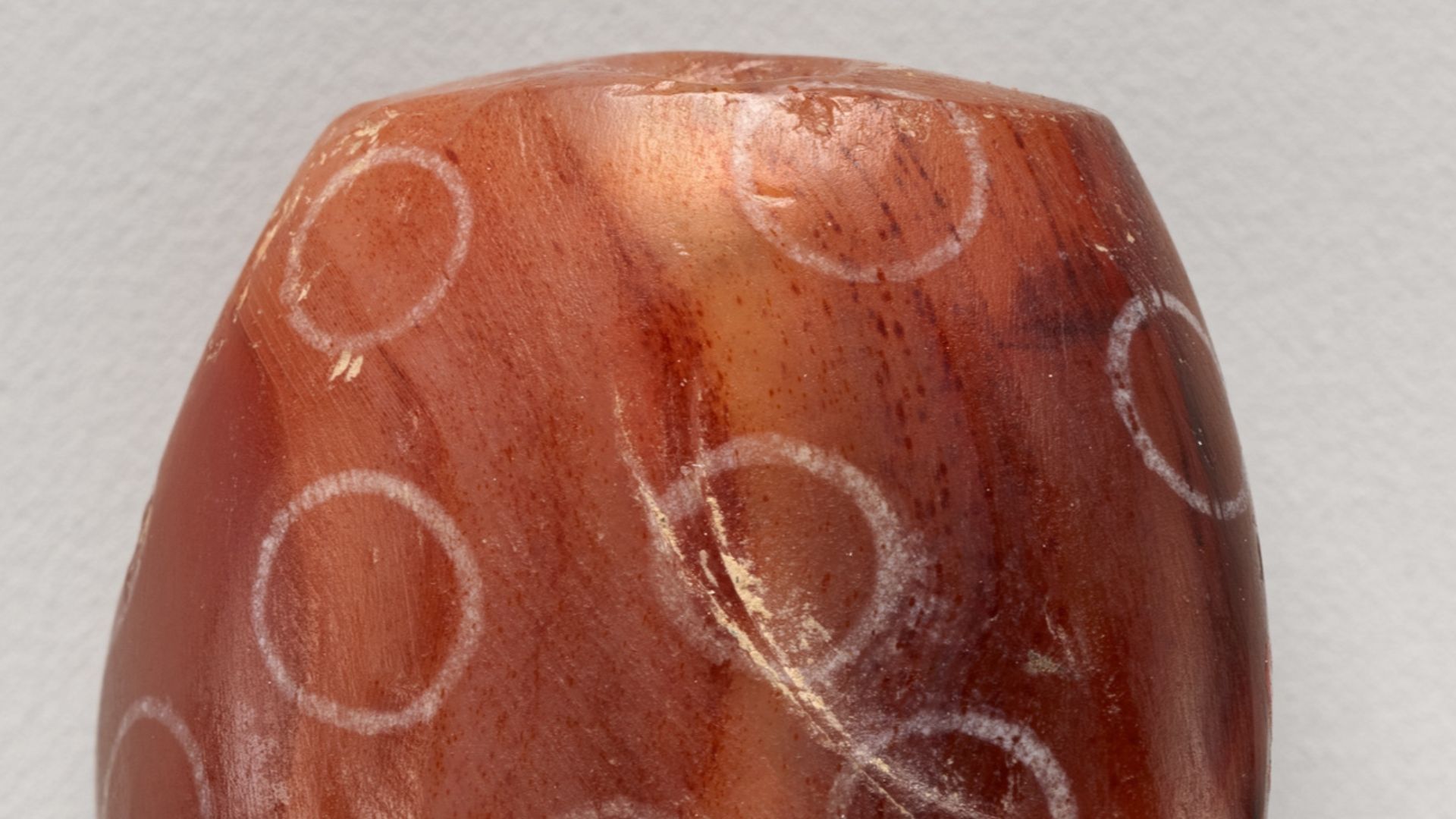 Indus Civilisation Carnelian bead with white design, ca. 2900–2350 BC Found in Nippur, Mesopotamian (detail)