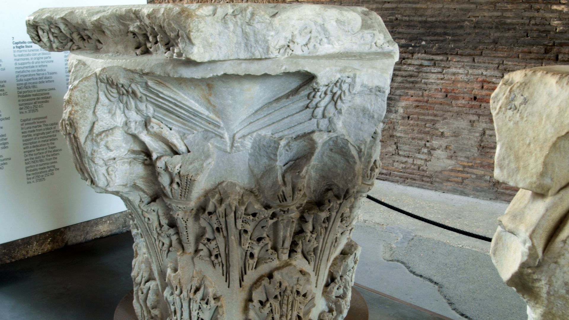 Interior of the Colosseum, Figured capital in Proconnesian marble.