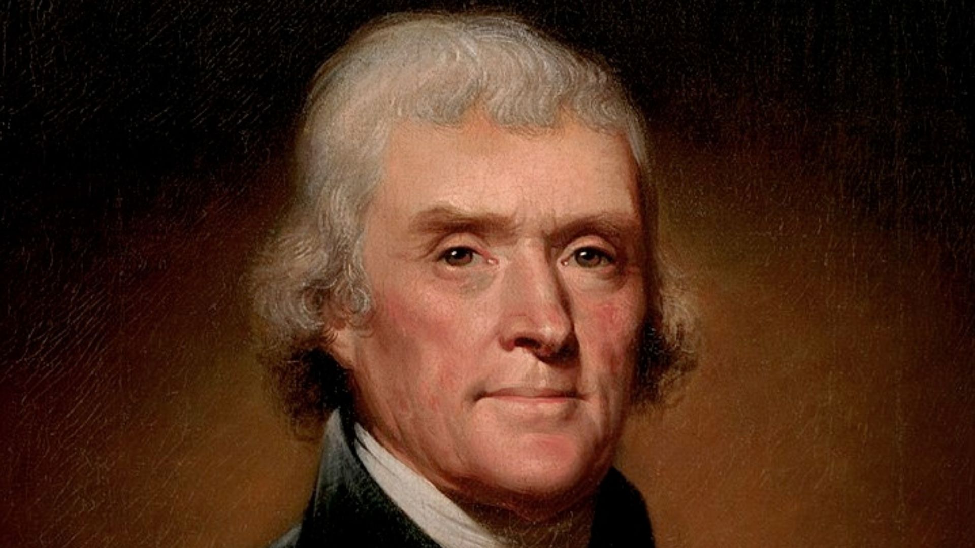 Digitally altered version of the official portrait of Thomas Jefferson, the third President of the United States. Cropped, brightened, shadows decreased. Used BeFunky web image editing software.
