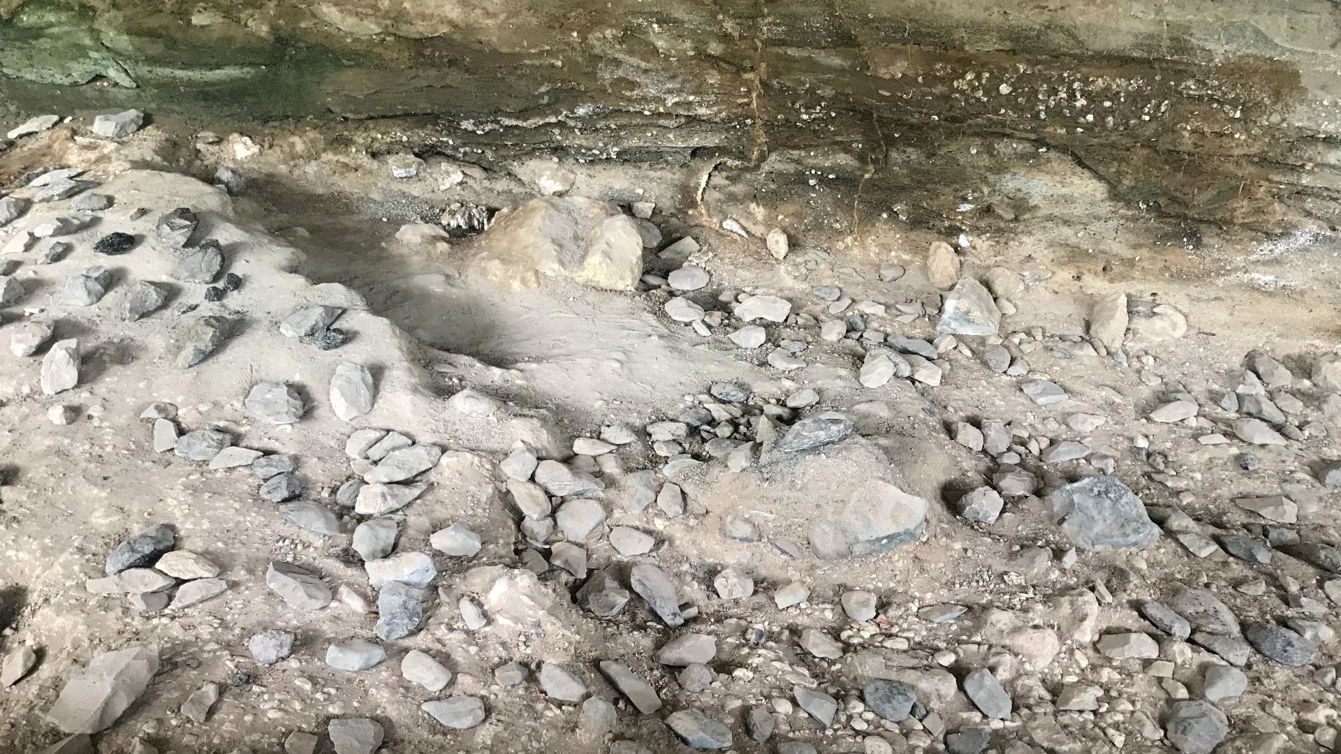 A photograph of the upper pre-historic archeological site at the Kariandusi Museum in Kenya. The photograph is of the extensive collection of Acheulean hand-axes excavated by Louis Leakey in 1928. The hand-axes are from the Lower Paleolithic era and are m