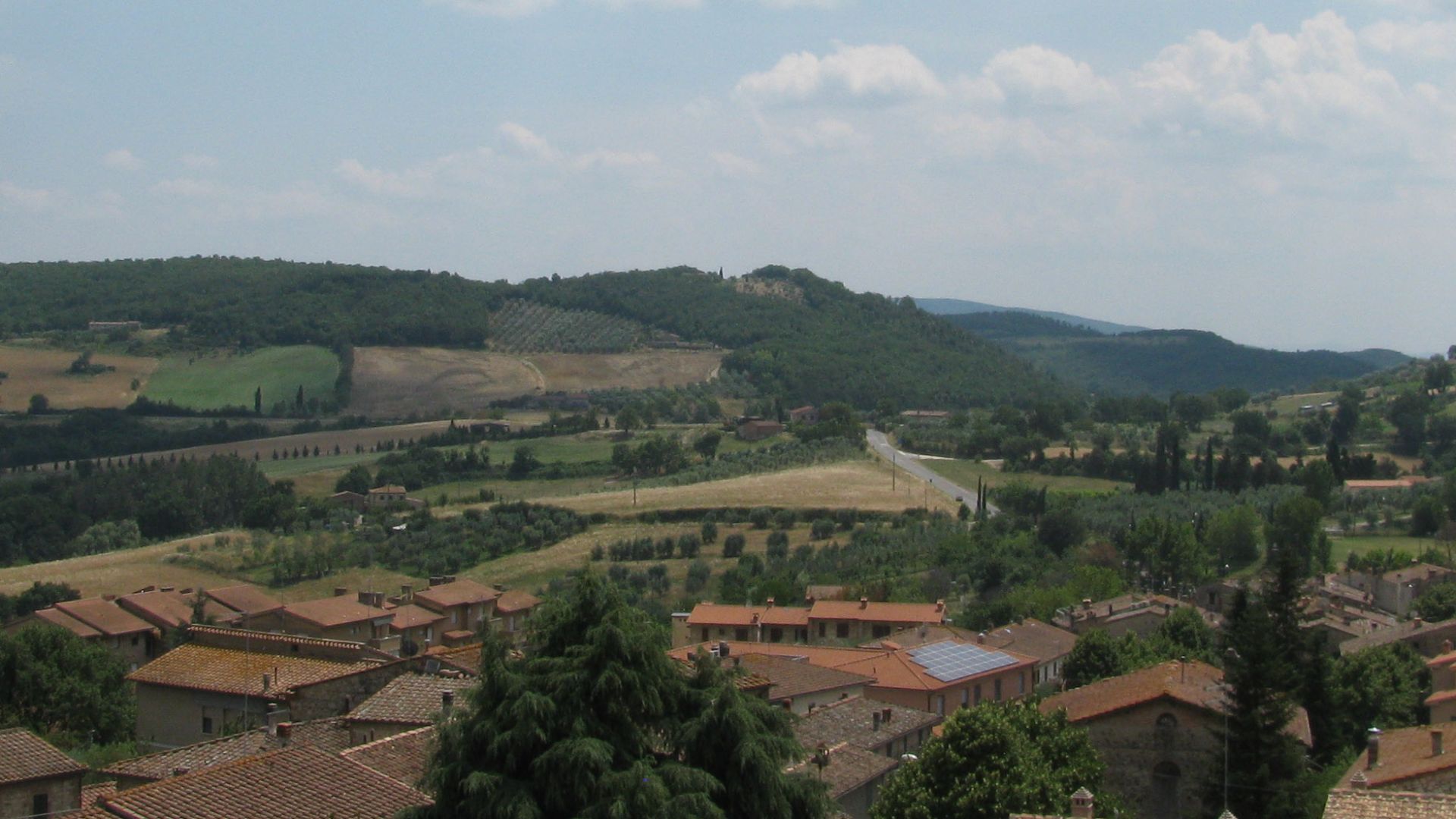 View of (from left to right) Poggio Civitate, Poggio Aguzzo and Murlo from Vescovado di Murlo.
