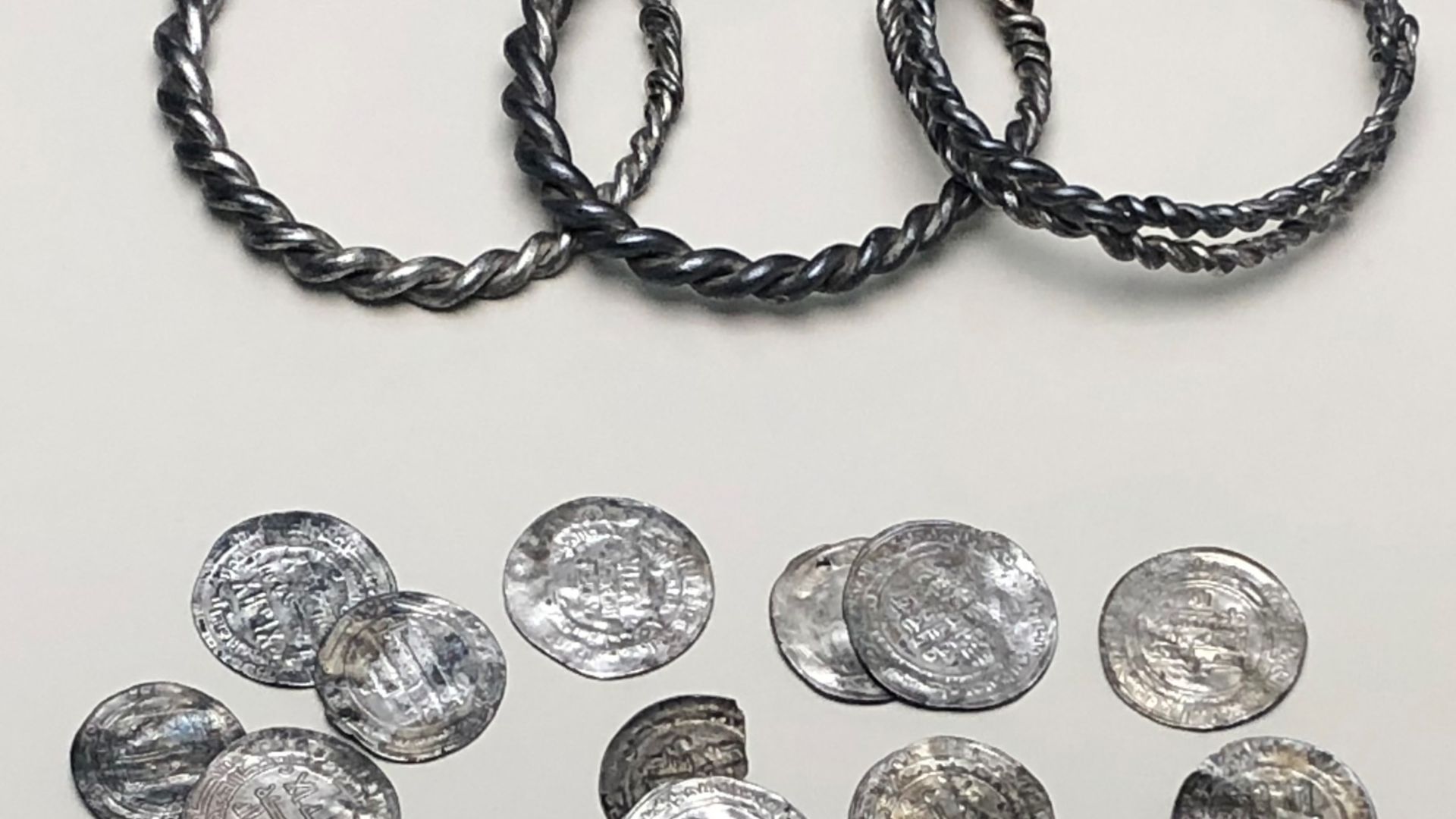 Silver coind and Jewelry find from Norwegian viking times. History Museum of Norway (Oslo)