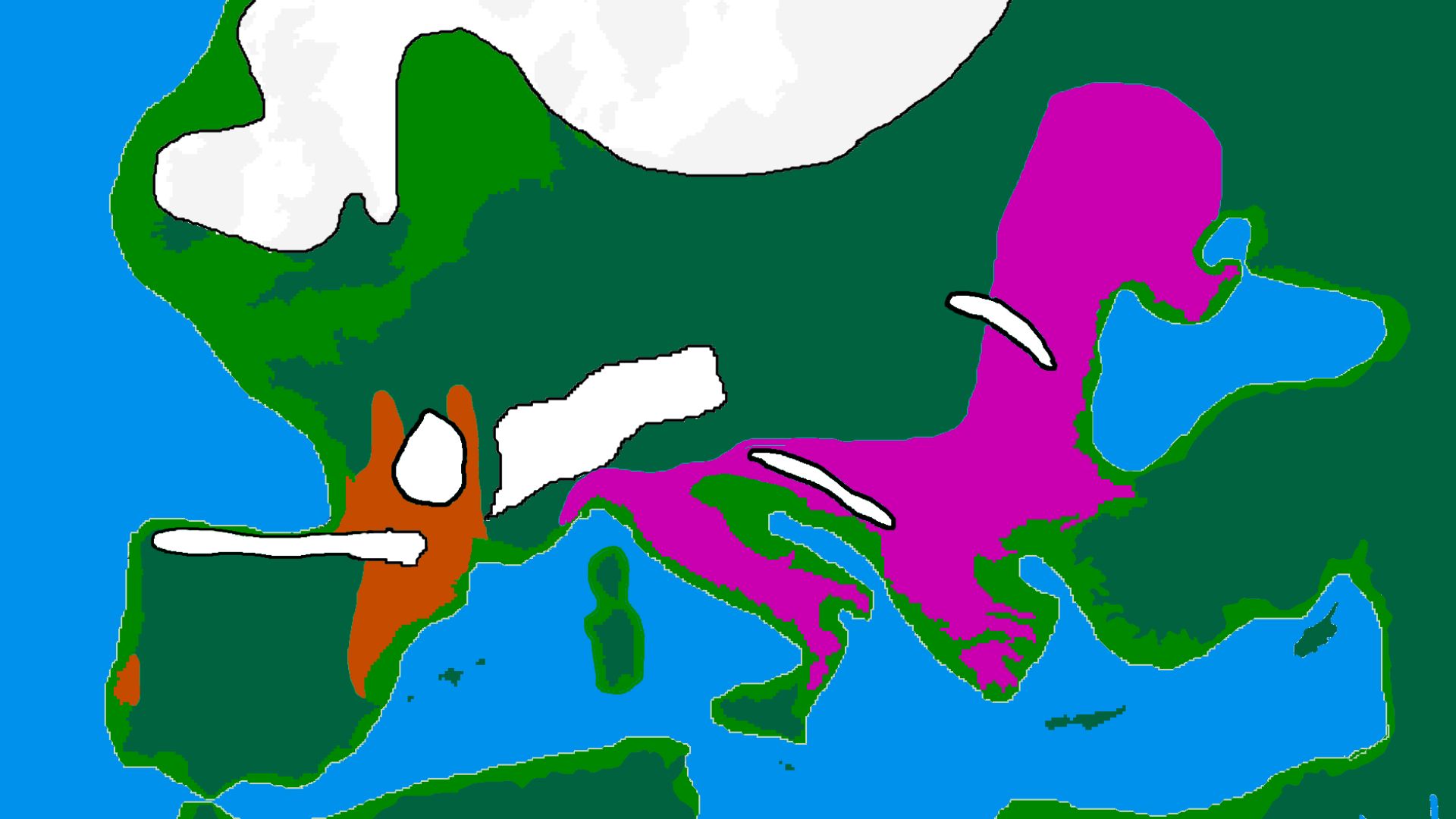 map of Europe 20,000 years ago.