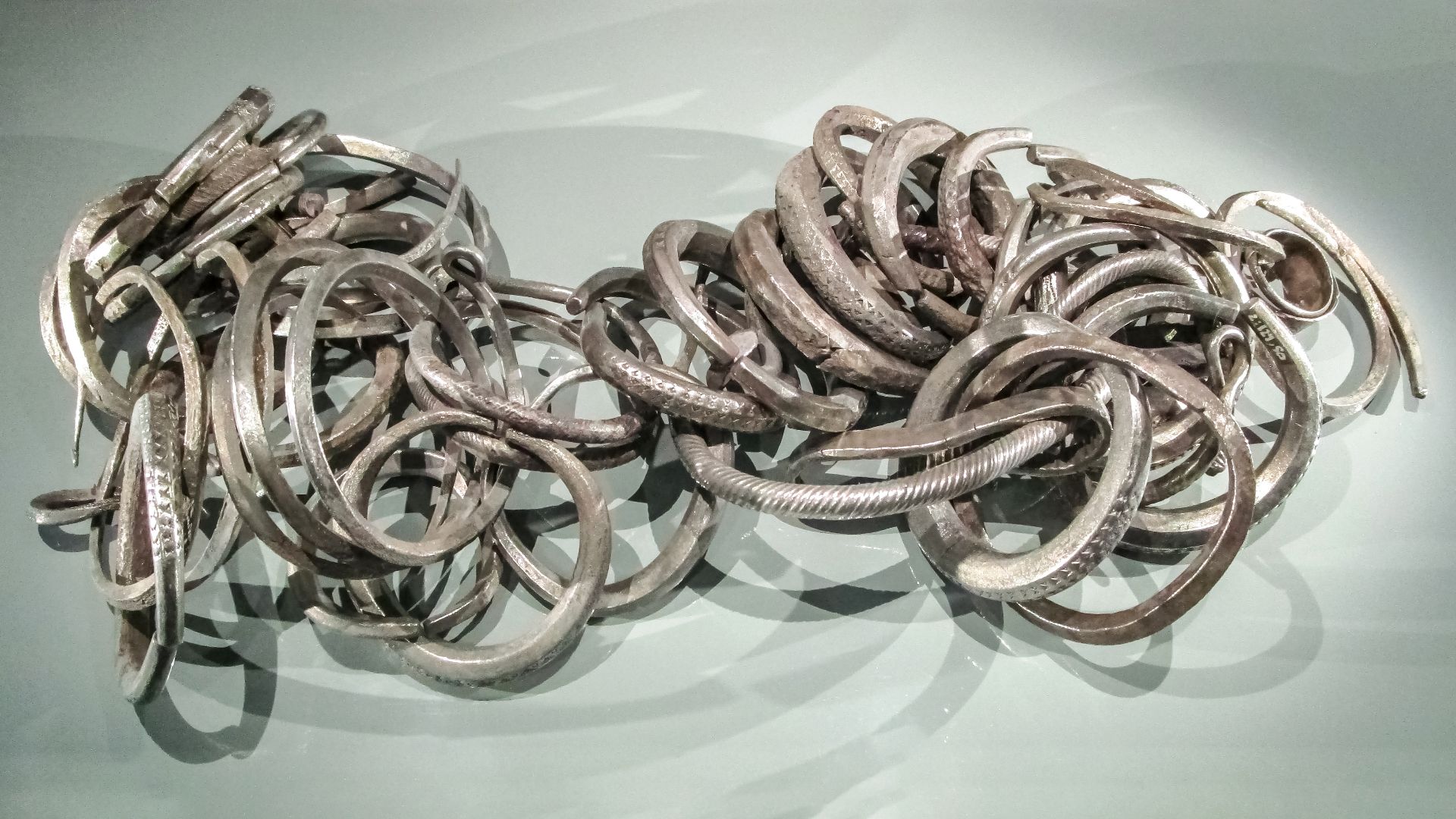 Silver tangle from hoard No 2 of the Spillings Hoard at Gotland Museum, Visby, Gotland, Sweden. This one weighs about 2400 gram, about 12 silver marks in the old Gotlandic system where silver was used as currency.