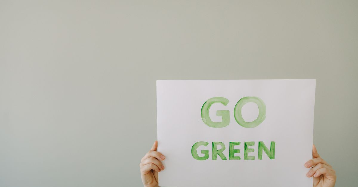 Image of hands holding a 'Go Green' sign to promote environmental awareness and sustainability.