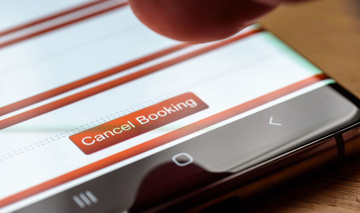 cancel booking text button on smart phone screen