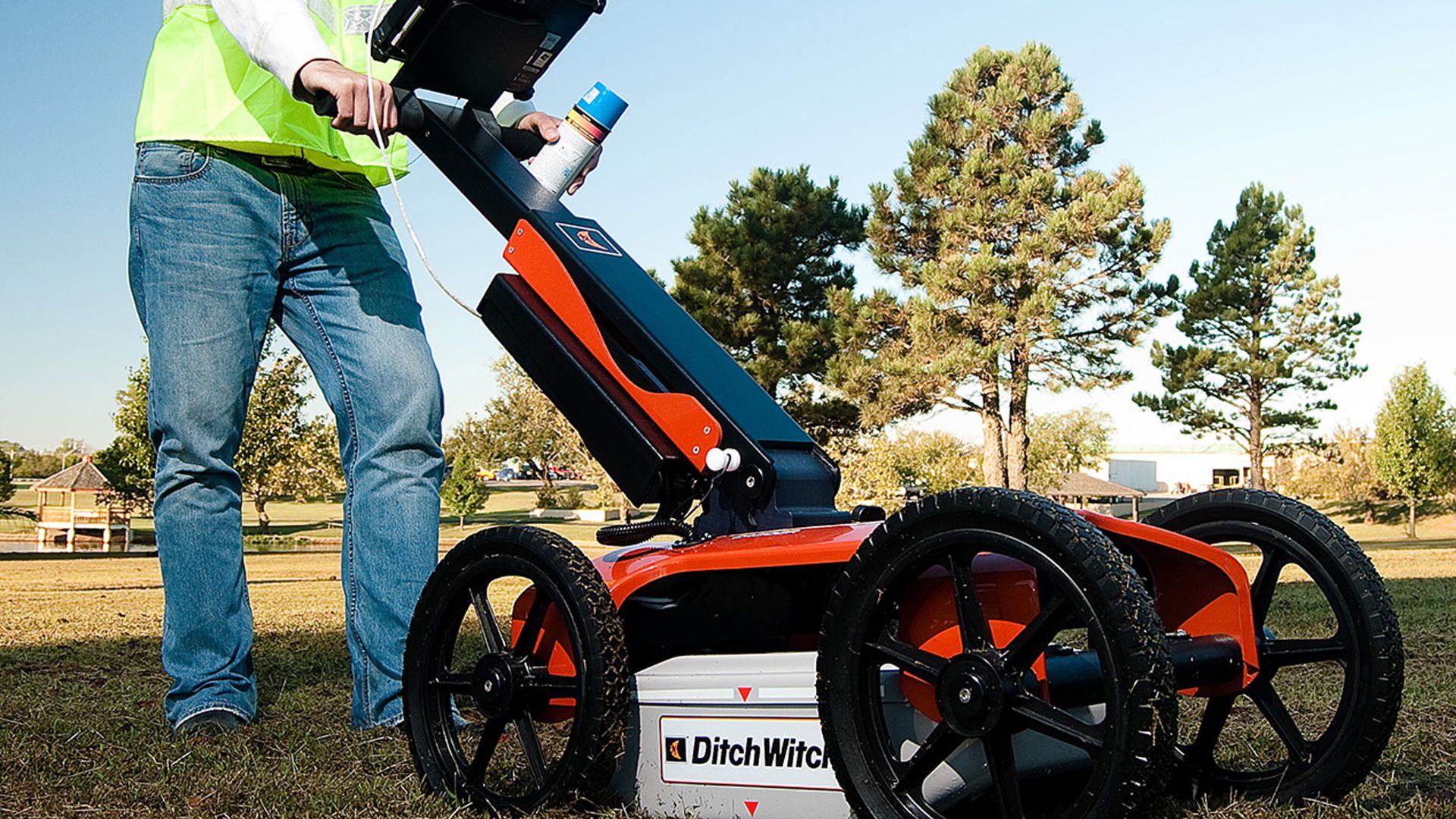 Man using a ground penetrating radar.
