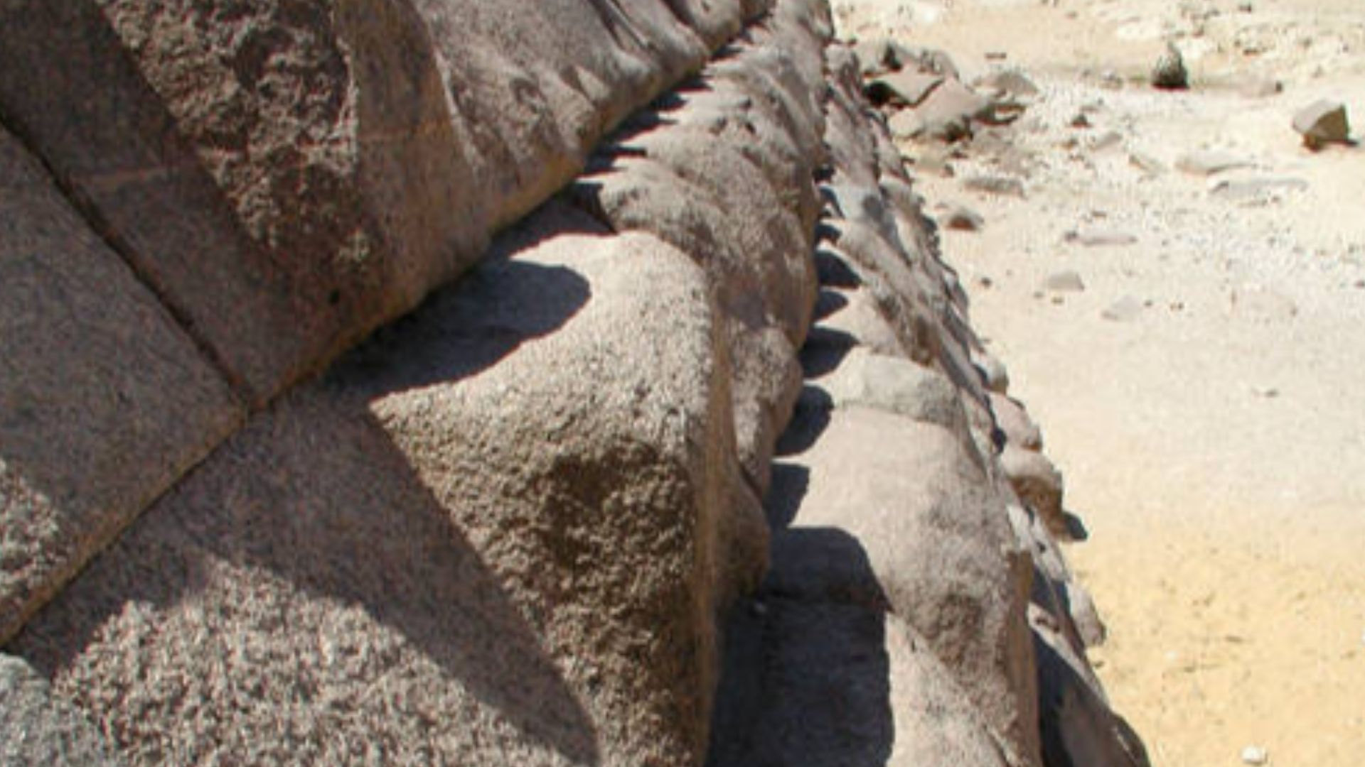An area of unfinished casing stones on the North face of Menkaure's Pyramid.