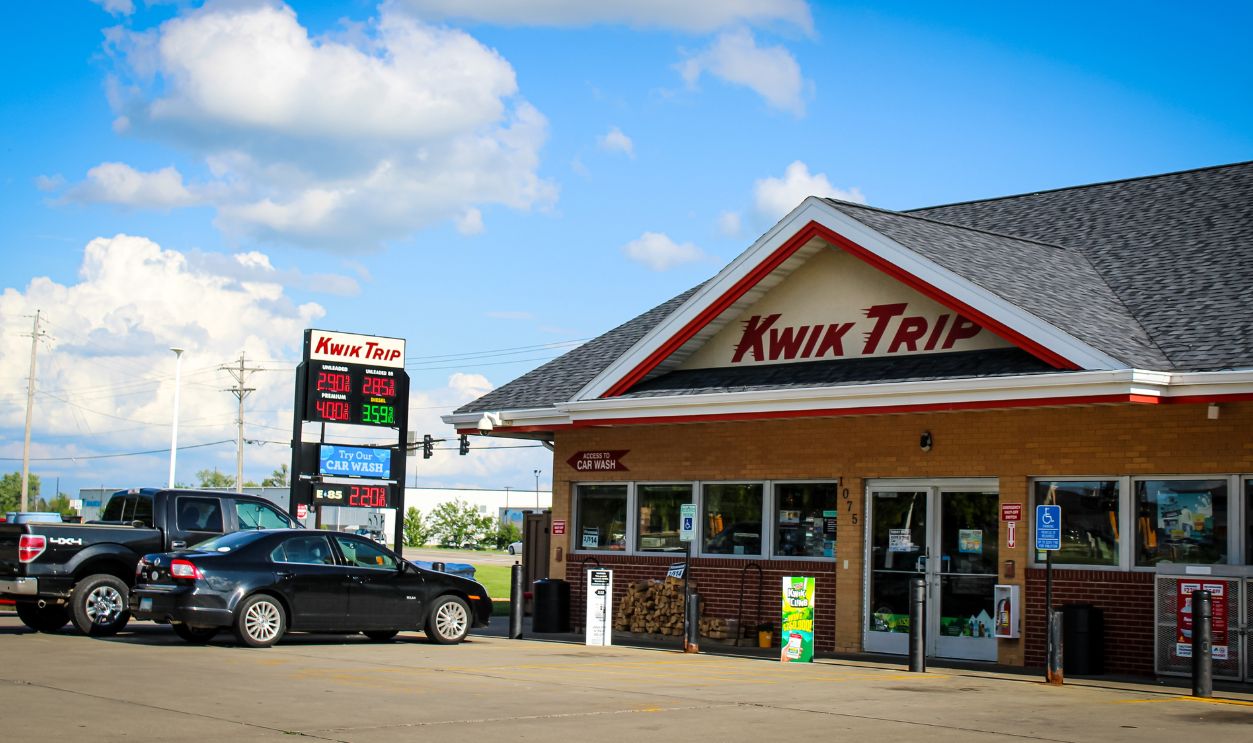 A Kwik Trip convenience store in Owatonna, MN (USA) on July 8, 2025. The chain operates many of their own production facilities, including a bakery, dairy, and commissary. 
