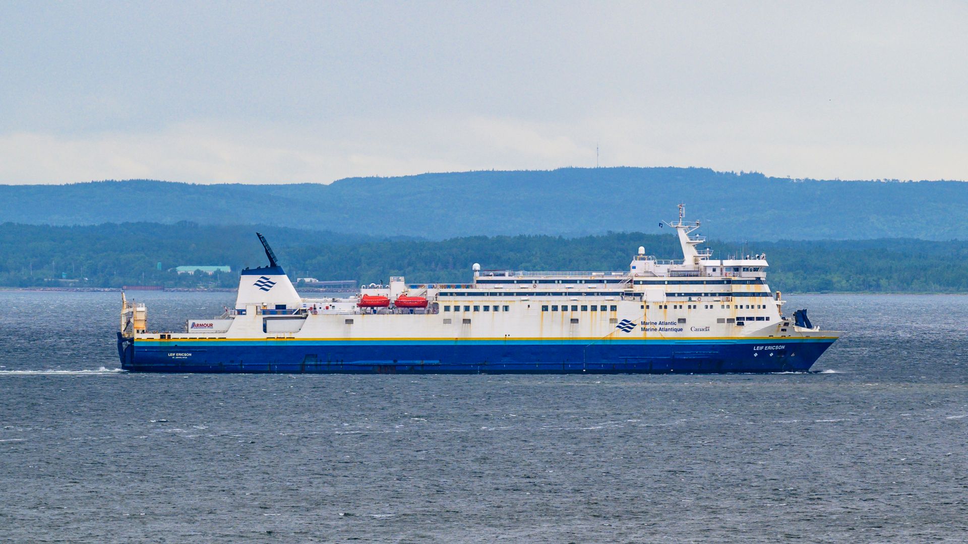 Maritime Atlantic RORO commercial ferry, MV LEIF ERIKSEN, - IMO 8917388, off North Sydney, Cape Breton Island, Canada on August 19, 2022.