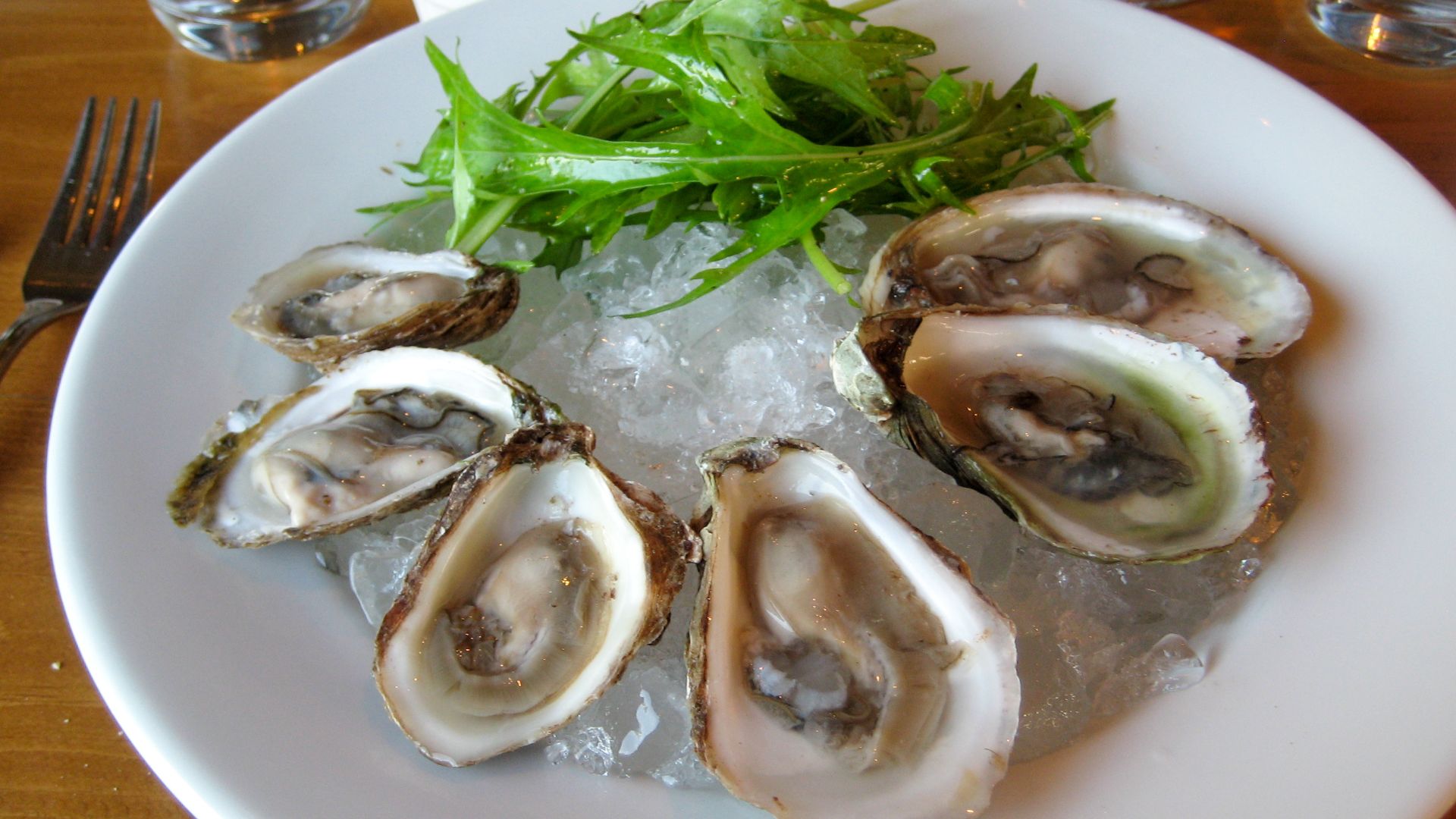 Colville Bay, Malpeque, and Raspberry Point oysters at Dayboat
Taken July, 2009 in Oyster Bed Bridge, Prince Edward Island, Canada

¹⁄₂₅ sec at f/2.8, ISO100, no flash.