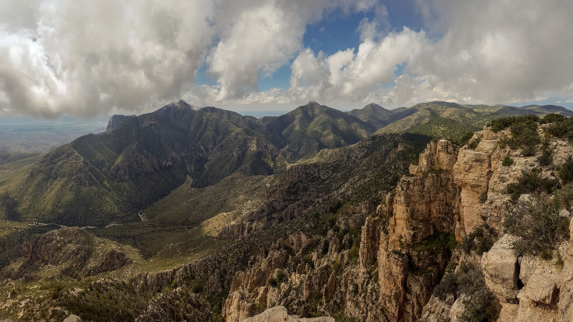 This picture, taken from Hunter Peak in Guadalupe Mountains National Park, captures Guadalupe Peak in the center-left of the frame.