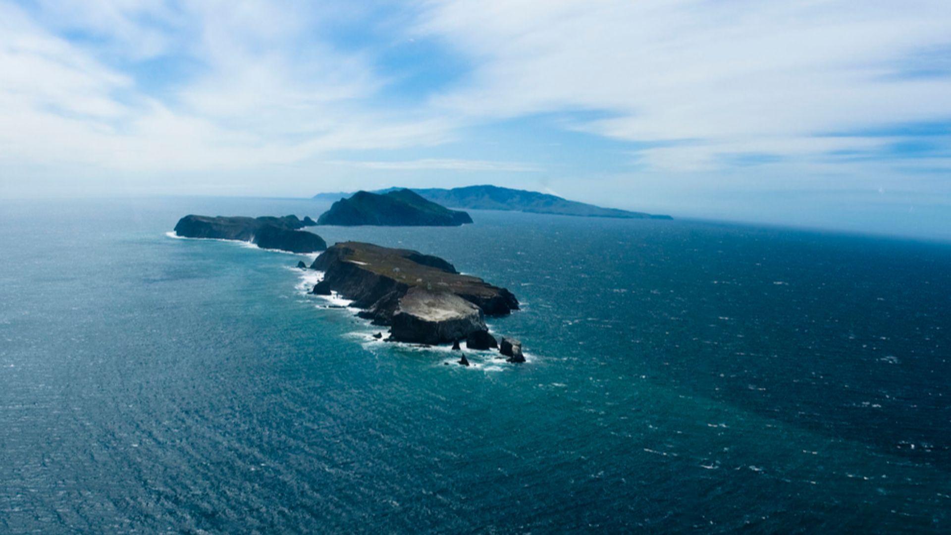 Aerial photograph of Channel Islands National Park — off the coast of Southern California.
View northwest, with Anacapa Island in foreground.