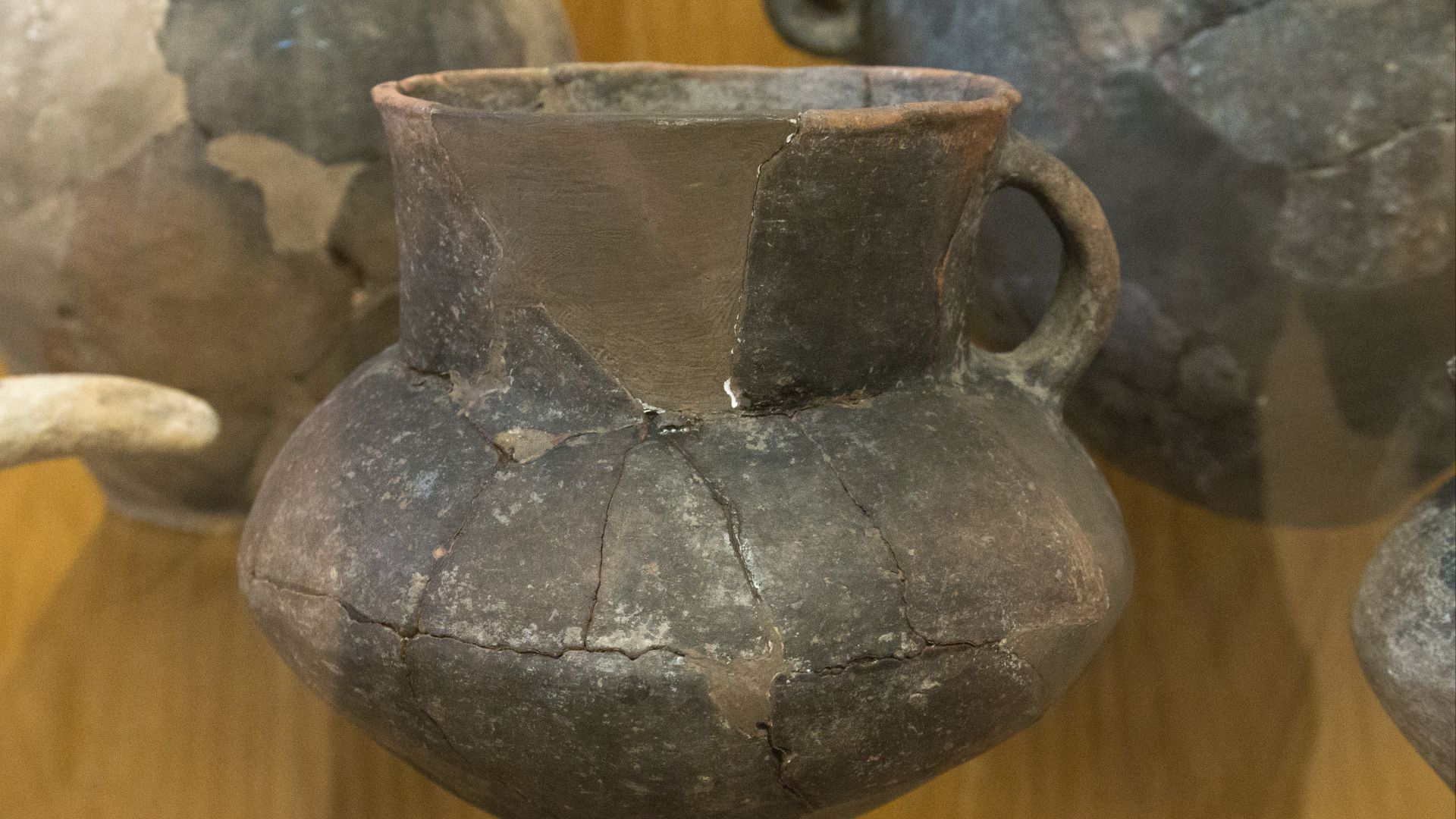 Vessels from a skeletal tomb of the Corded Ware culture. Copper Age. Found in Stehelčeves. The Sládeček Museum of Local History in Kladno.