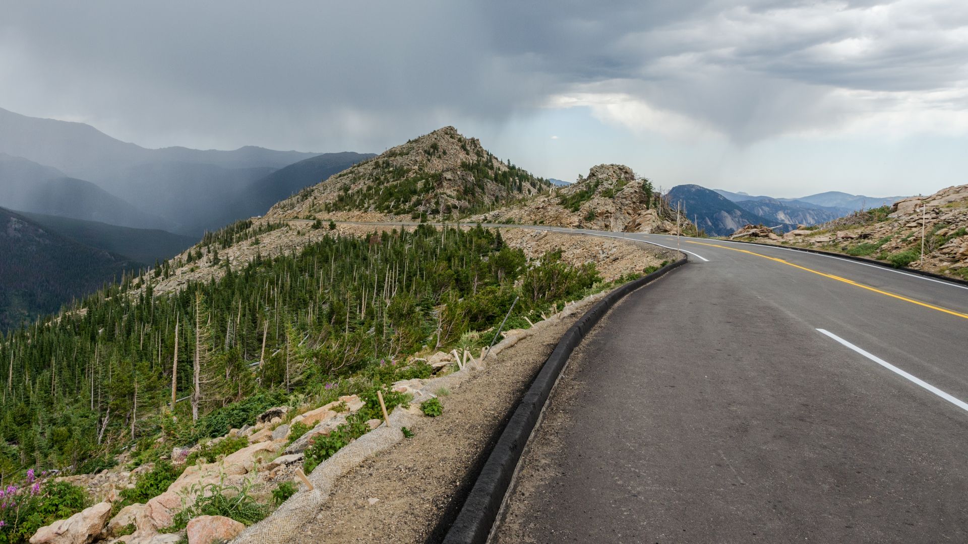 A view of the Trail Ridge Road in Rocky Mountains Natl Park, looking northeast