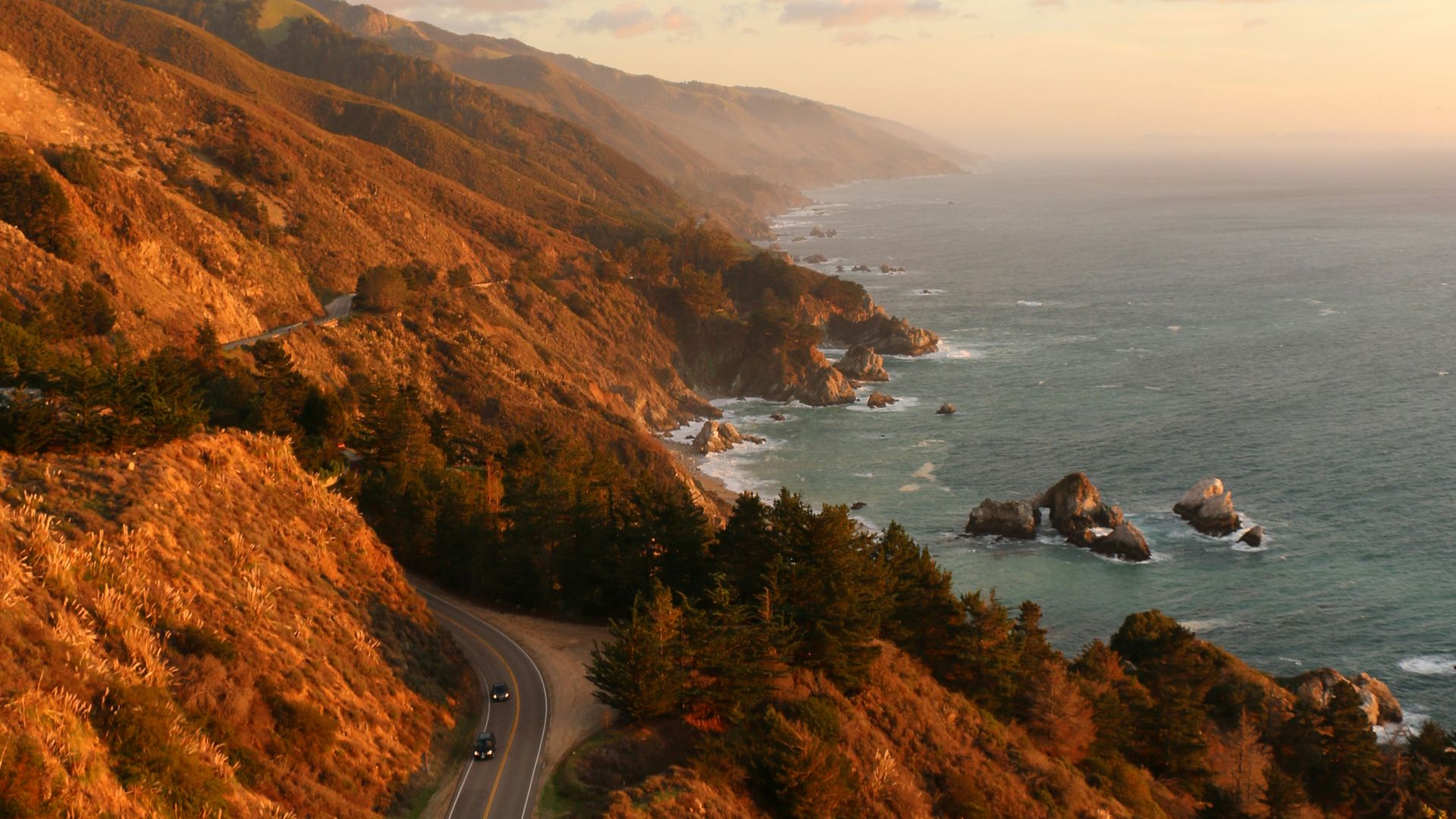 bird's eye photography of road near ocean