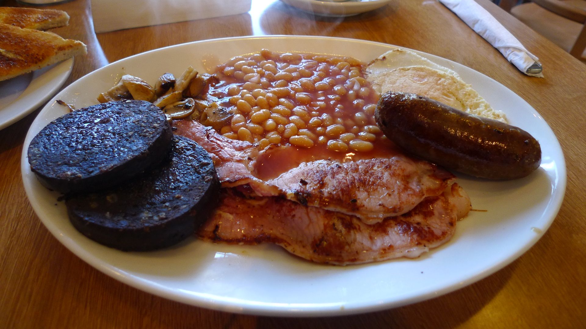 The full English with black pudding. Very tasty, can't complain. At John's, Berners Street.